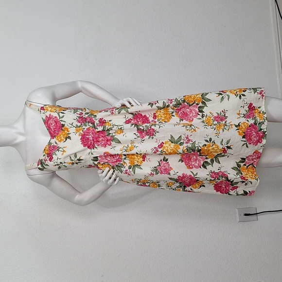 Cynthia Rowley Preppy Floral 100% Linen Sleeveless Coquette V-Neck Dress Size 6 - Picture 2 of 9